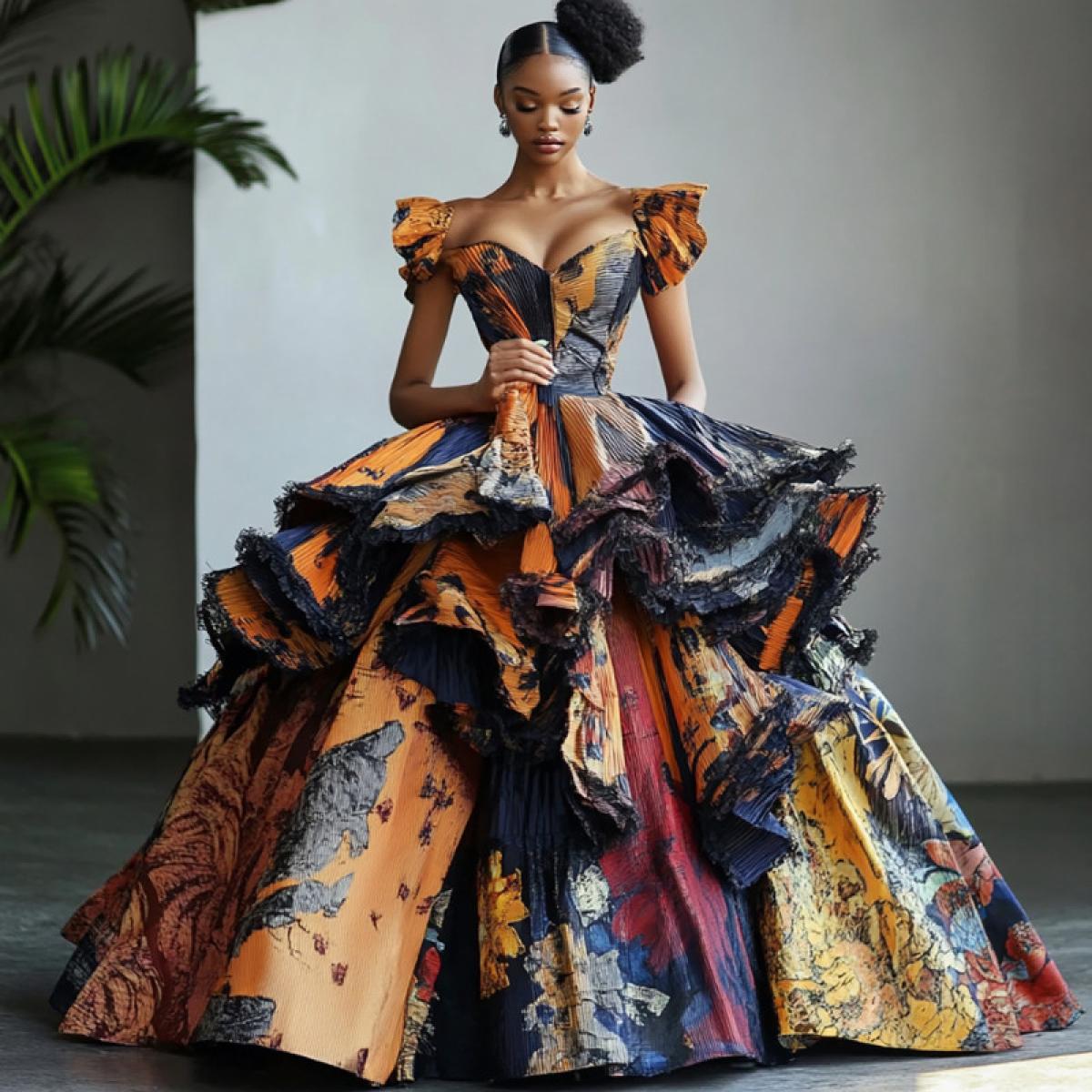 Robe sculptée par des couches de tissu plissé