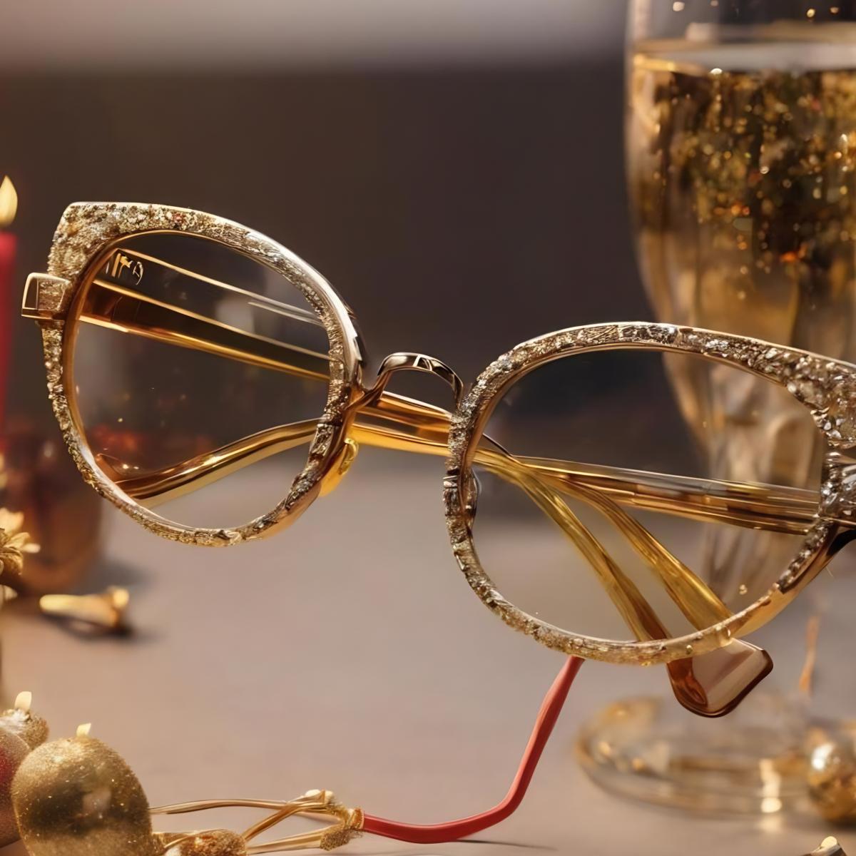 Lunettes monture, entièrement dorée, est ornée de cristaux