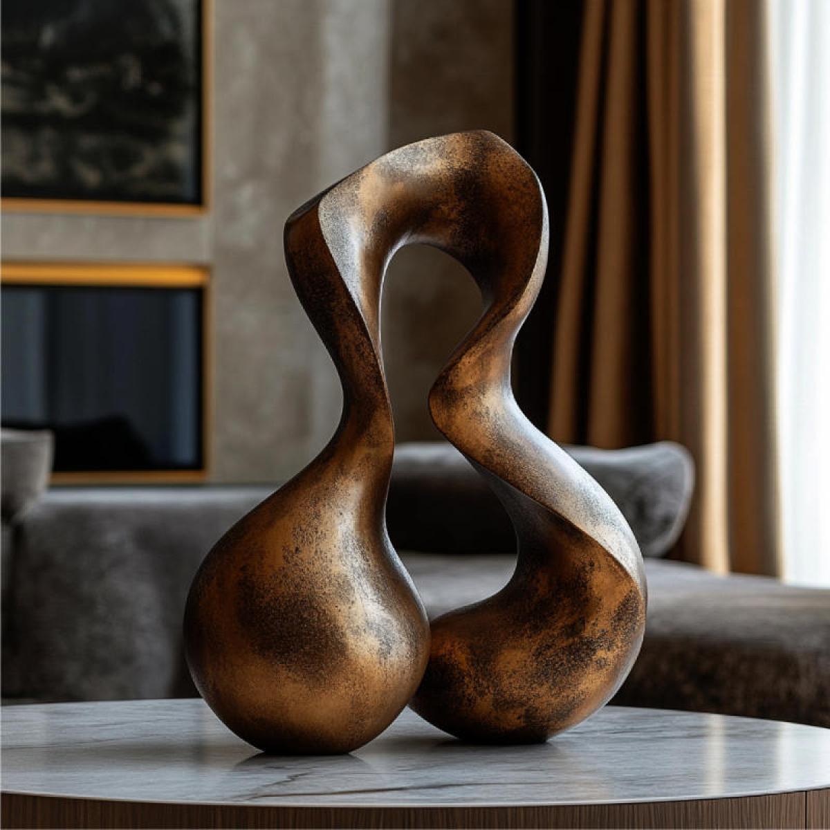 Sculpture contemporaine de deux formes métalliques courbes